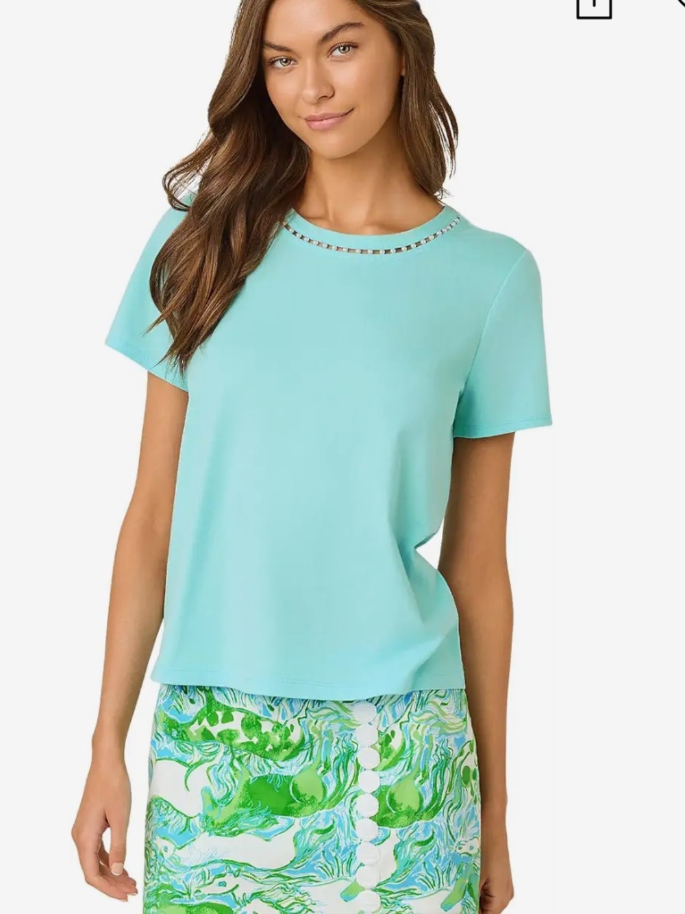 NWT Women’s Lilly Pulitzer Clairmount Pearl Knit Top in Day Dream Blue